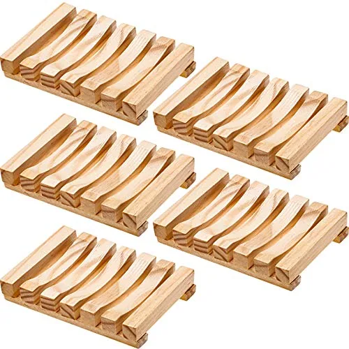 5 Piece Natural Wood Soap Dish Drain Tray
