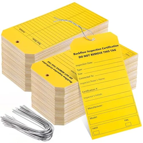 100 Piece Backflow Preventer Inspection Tags, Yellow