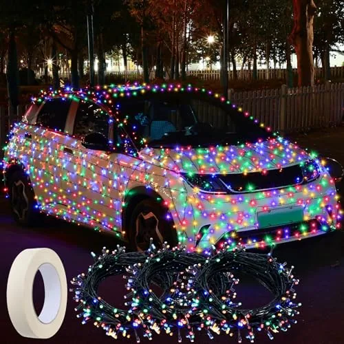 Christmas Car Multicolor Lights 197ft 600 LED Battery, Multicolour