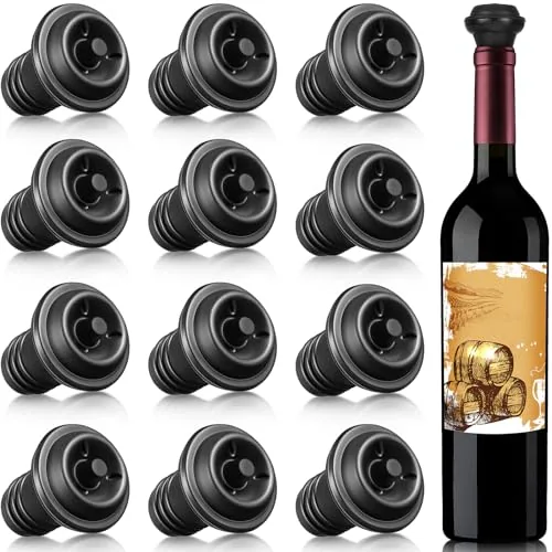 12 Piece Silicone Wine Stoppers Vacuum Seal Reusable, Black