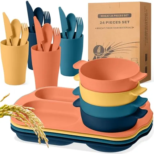 24 Piece Wheat Straw Dinnerware Cutlery Set