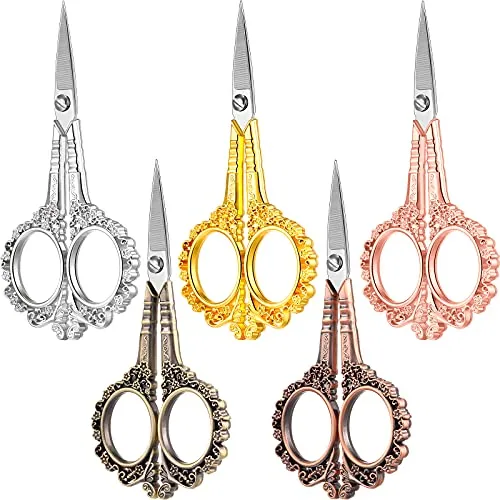 5 Piece Vintage Embroidery Scissors Kit European Style Stainless, Green
