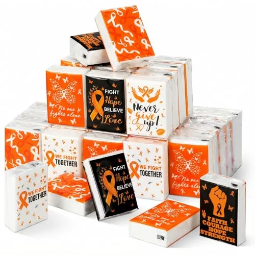 60 Piece Multiple Sclerosis Awareness Tissues Bulk Orange Ribbon