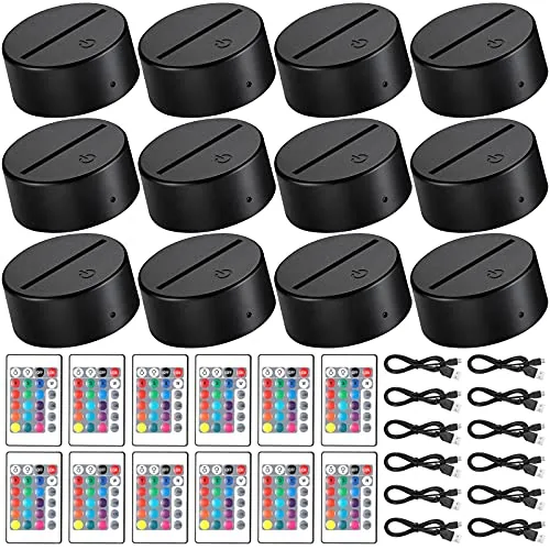 12 Piece 3D Night LED Light Lamp Base 16 Colors LED Light Display, Black