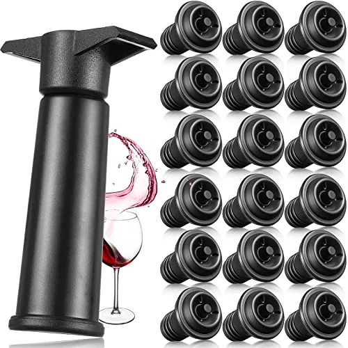 18 Piece Bottle Stoppers Vacuum Pump Set Air Remover Preserver, Black