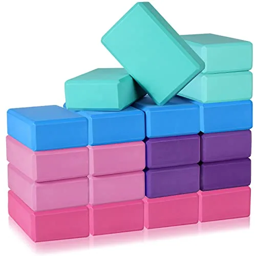 20 Piece Yoga Blocks Bulk 9 inx6 inx3 in High Density EVA Foam, Multicolour