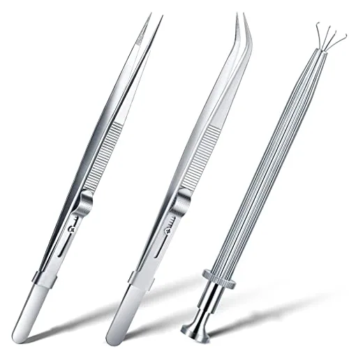 3 Piece Locking Tweezers Diamond Jewelry Making, Silver