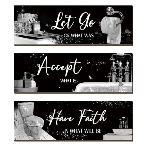 3 Piece Bathroom Decor Wall Art Bathroom Pictures Decor Accept, Silver