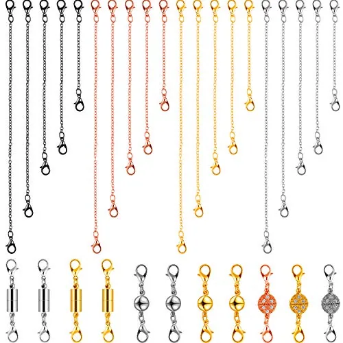 31 Piece Magnetic Necklaces Bracelets Extender Set Includes 4 Colors Chain, Pink