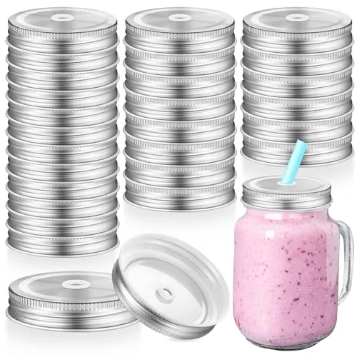 20 Piece Regular Mouth Mason Canning Jar Straw Lids 2.75 Inch, Silver