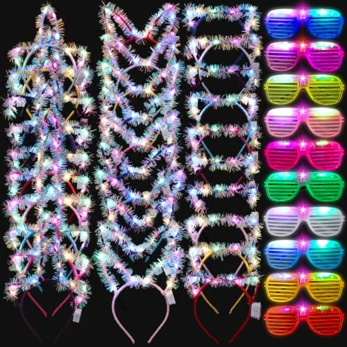 50 Piece LED Light up Glasses Cat LED Cute Headband Cat Ears, Multicolour