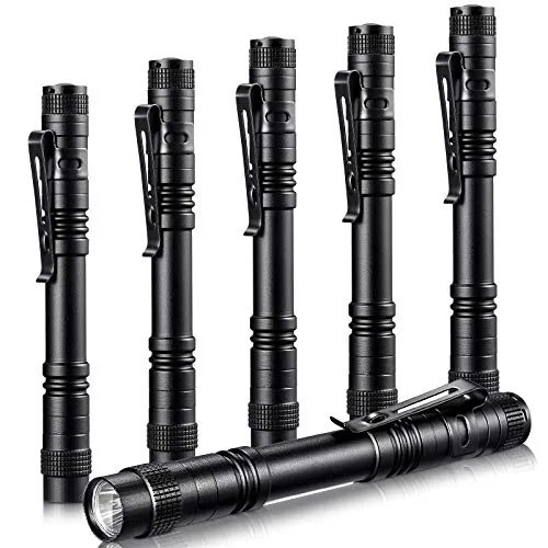 6 Piece LED Pen Light Flashlight Small Mini Flashlight Pocket, Black