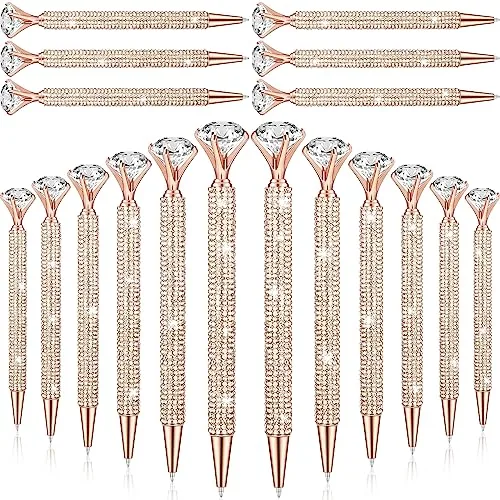 50 Piece Big Diamond Pens Bulk Bling Rhinestone Pens, Pink