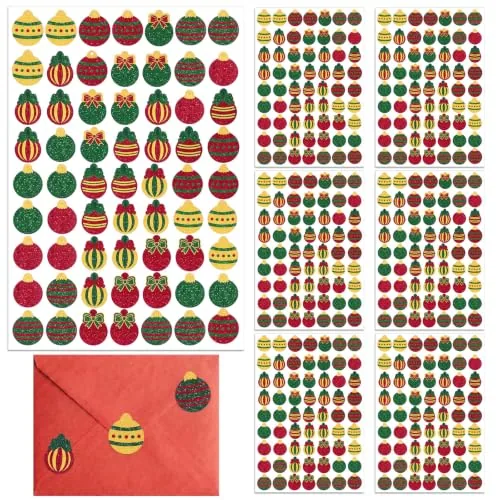 600 Piece Self-Adhesive 10 Sheet 600 pcs Glitter Christmas Tree Ball Ornament, Red