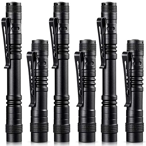 6 Piece Mini LED Pen Flashlight Bulk Small Pocket Flashlight 3.5, Black