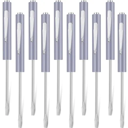 10 Piece Pocket Screwdriver Magnetic Mini Slotted Flathead, Grey
