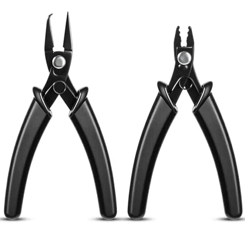 2 Piece Split Ring Pliers Crimping Jewelry Jump Pliers, Black