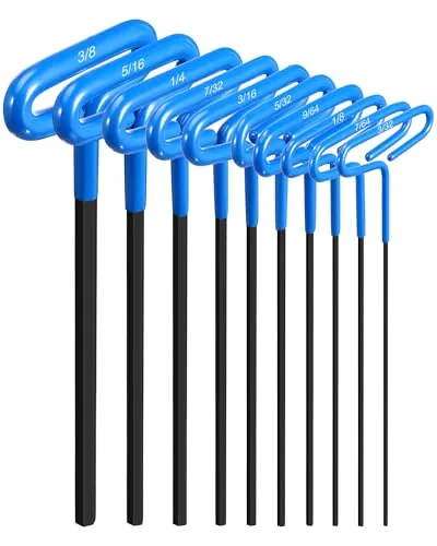 10 Piece T-Handle Allen Hex Key Wrench Set 9 Inch 3/32-3/8, Blue