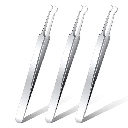 3 Piece Blackhead Tweezers Stainless Steel Tip Tool, Silver