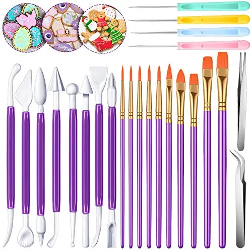 24 Piece Cookie Decorating Fondant Cake Decorating Tool Set, Purple