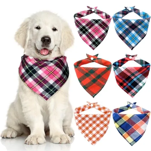 6 Piece Triangle Dog Bandana Dog Scarf Plaid Printing Adjustable, Green