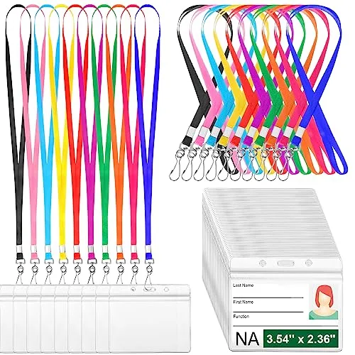 100 Piece Name Tag Lanyards Bulk, Multicolour