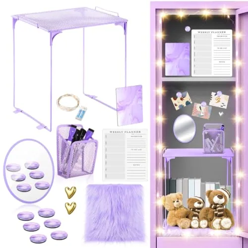 19 Piece Magnetic Locker Organizer and Decorating Kit, Purple