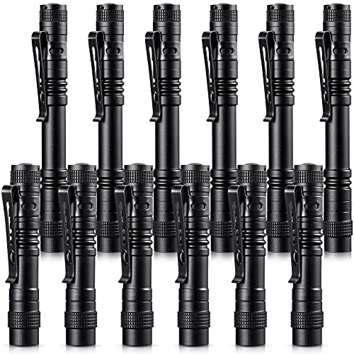 12 Piece Mini LED Pen Flashlight Bulk Small Pocket Flashlight 3.5, Black