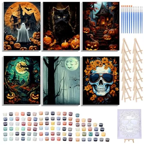 6 Piece Halloween DIY Paint by Number Kits, Black