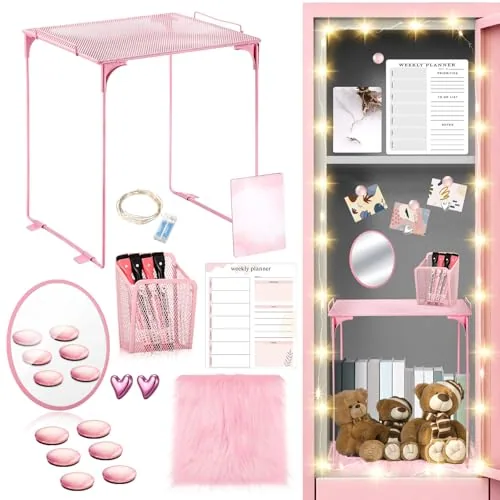 19 Piece Magnetic Locker Organizer and Decorating Kit, Pink