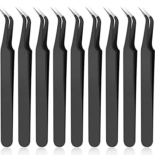 9 Piece Curved Pointed Craft Tweezers Precision Tweezer, Black