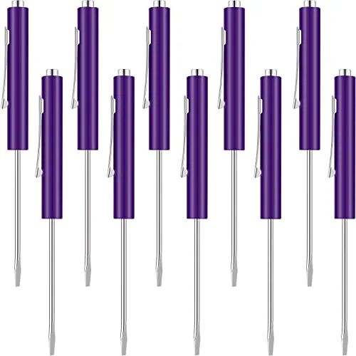 10 Piece Pocket Screwdriver Magnetic Mini Slotted Flathead, Purple