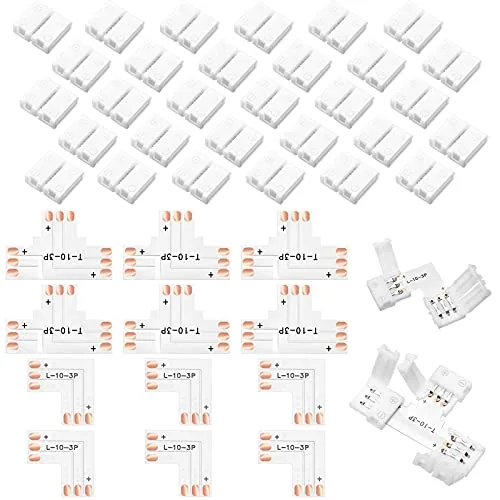 42 Piece 3 Pin LED Strip Connector Solderless L Shape T Shape LED, White