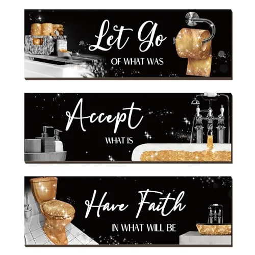 3 Piece Bathroom Decor Wall Art Bathroom Pictures Decor Accept, Gold