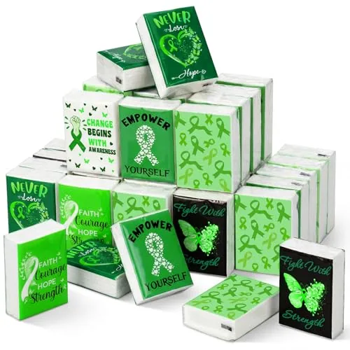 60 Piece Mental Health Awareness Tissues Bulk Green Ribbon Mental