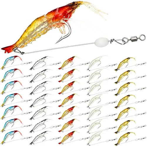 35 Piece Saltwater Fishing Lures Shrimp Baits Set Luminous Shrimp, Red