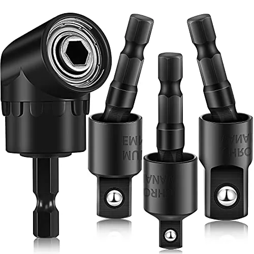 4 Piece Impact Socket Adapter Set 90 Degree right angle Drill, Black
