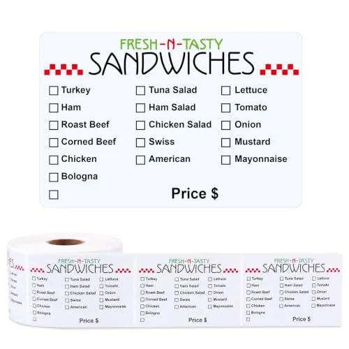 500 Piece Fresh Sandwiches Labels, White
