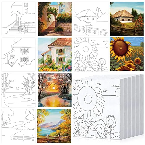 6 Piece 6 Inch Pre Drawn Outline Canvas Paint Kit