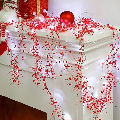 33 Feet Christmas Berry Beaded Garland String Light, Red