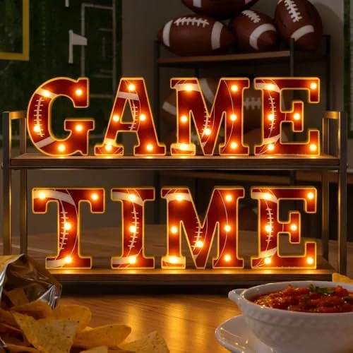 8 Piece Football Party Decorations Game Time LED Lights Sign, Brown