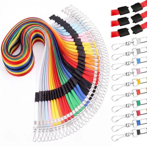 200 Piece Breakaway Badge Lanyards Bulk, Multicolour