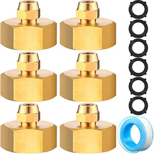 6 Piece Garden Hose Adapter Brass Standard 3/4 Inch Female Thread, Silver