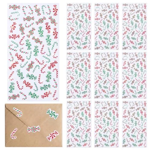 600 Piece Self-Adhesive 10 Sheet 600 pcs Glitter Candy Christmas Stickers, Red