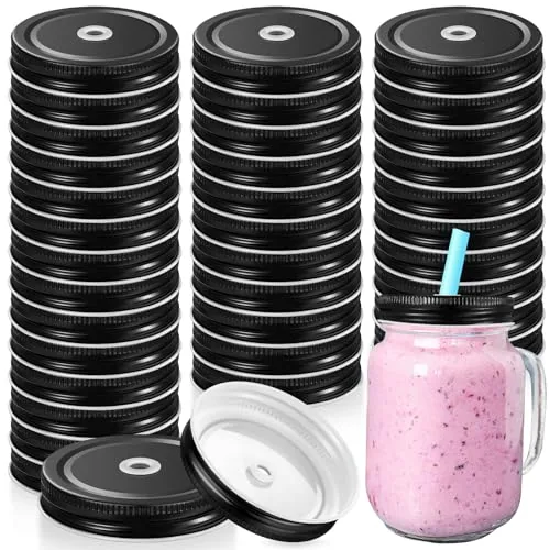 20 Piece Regular Mouth Mason Canning Jar Straw Lids 2.75 Inch, Black