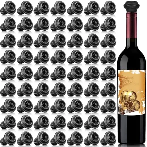 72 Piece Silicone Wine Stoppers Vacuum Seal Reusable, Black