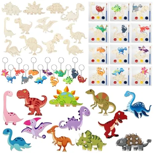 24 Piece Dinosaur Party Favors Wood Painting Craft Kits