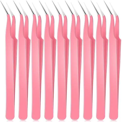 9 Piece Curved Pointed Craft Tweezers Precision Tweezer, Pink