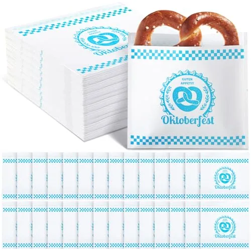 100 Piece Pretzel Bags 6.5 in x 7 in Blue White Bavarian Oktoberfest