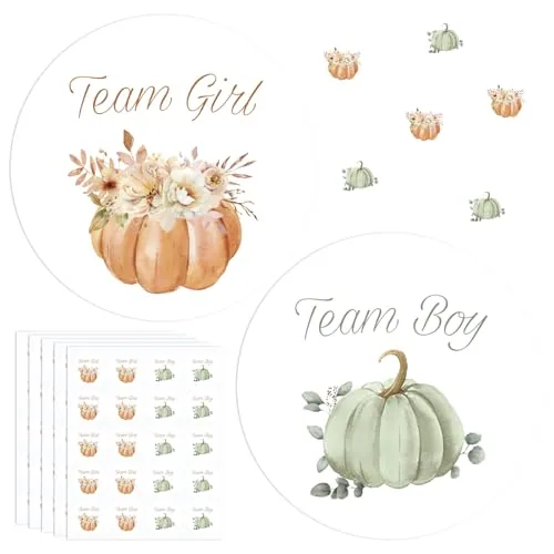 100 Piece Boho Pumpkin Gender Reveal Stickers 2 Inches Orange Green